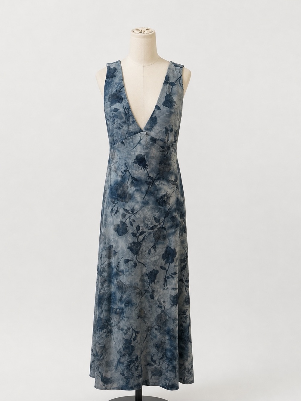 Thirty Thirty Blue Floral Deep V-Neck Open Back Maxi Dress XL NWT